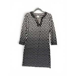Donna Morgan Size 6 Black White Geometric Print Dress 3/4 Sleeve Stretch